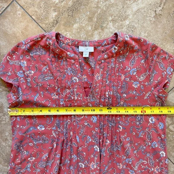 J Jill Paisley Print Dress Short Sleeve Pink Casual Stretch Pockets Size S - Picture 11 of 12